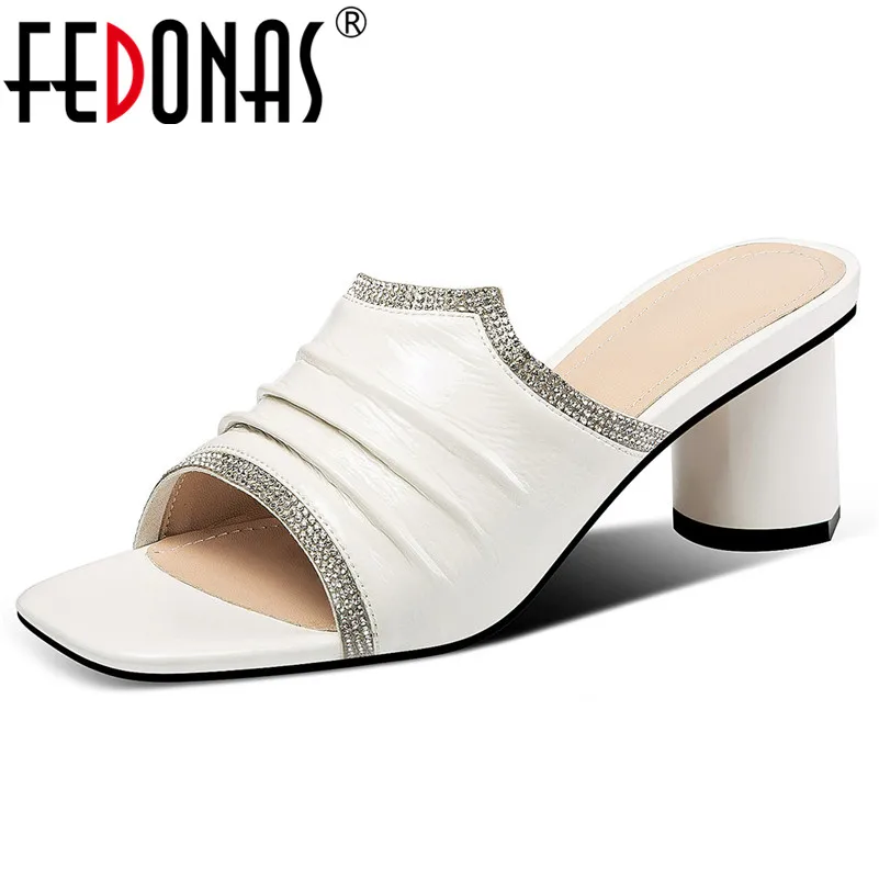 

FEDONAS Top Quality Solid Genuine Leather Women Sandals Concise Elegant Peep Toe Round Heels Rome Party Casual Basic Shoes Woman