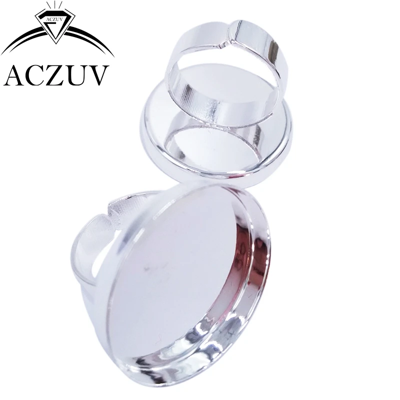 

Silver Plated 100pcs 25mm Round Cabochon Settings Adjustable Ring Blanks Bezel Ring Base Ring Tray Findings RRT004
