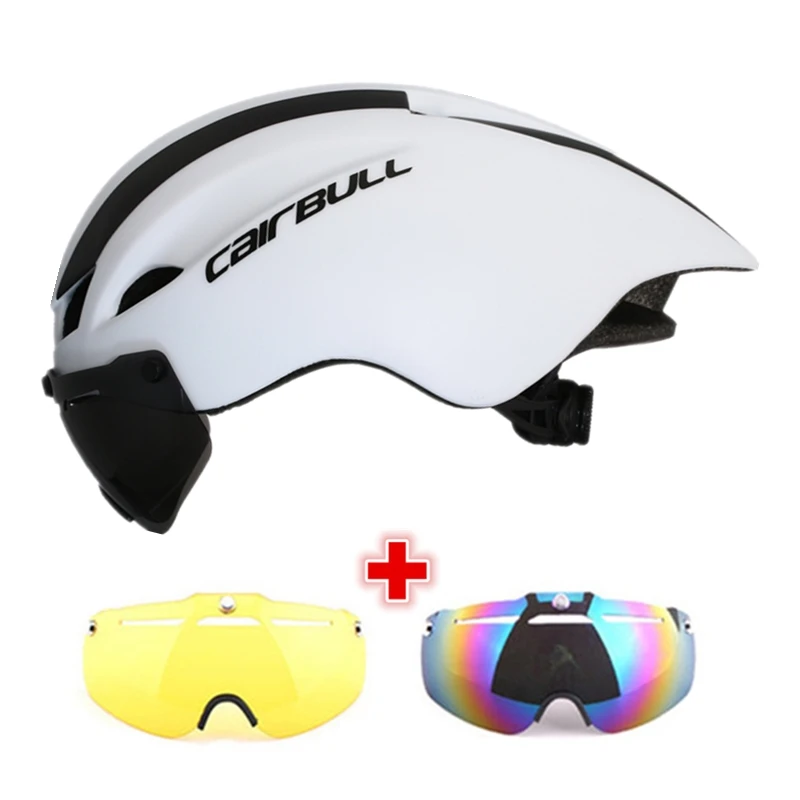 Велосипедный шлем с 3 линзами 300g Aero, велосипедный шлем для шоссейного велосипеда, спортивный защитный шлем для верховой езды, магнитные очки, пневматический TT велосипедный шлем Cairbull - Цвет: WHITE
