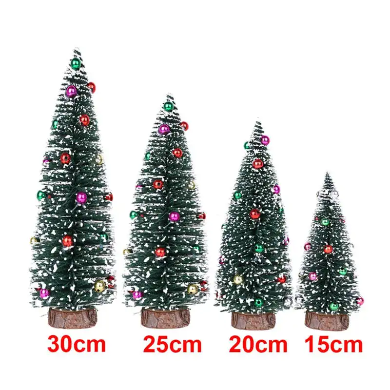 30cm25cm20cm15cm Christmas Tree Mini Pine Tree With Wood Base DIY Crafts Home Table Top Decor #2n15 (2)