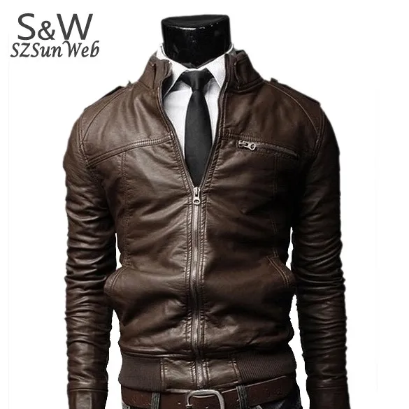 New Korean Style Men's Slim Zipper Designed PU Leather Coat Jacket 2