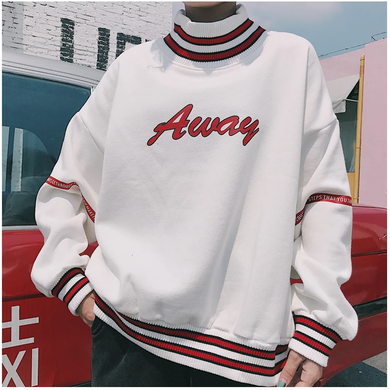 

Ulzzang Women Hoodies Sweatshirts 2019 Autumn Korean Style Harajuku Letter Printed Fleece Turtleneck Hoody Female Top