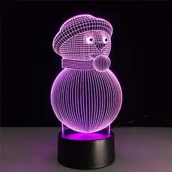 Снеговик Форма светодио дный LED 3D освещенная лампа оптическая настольная ночник 7 светодио дный цветов Изменение Светодиодная настольная