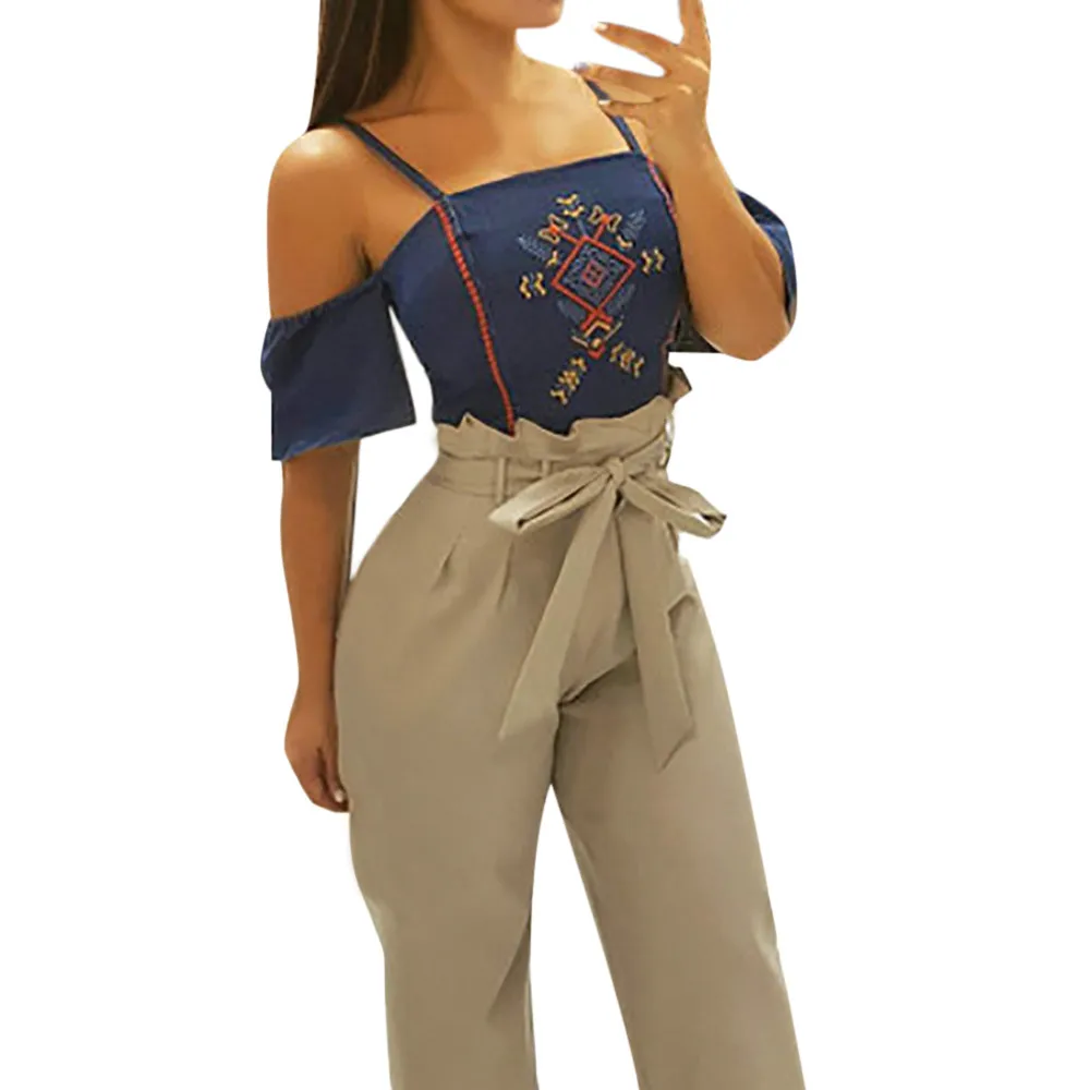 

High Waist Pants Women Summer 2019 Elastic Casual Loose Pants With Lace Up Office Ladies trousers women spodnie damskie