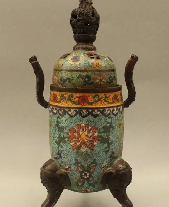 

14"Marked Chinese Dynasty Cloisonne Bronze Elephant Dragon Incense Burner Censer
