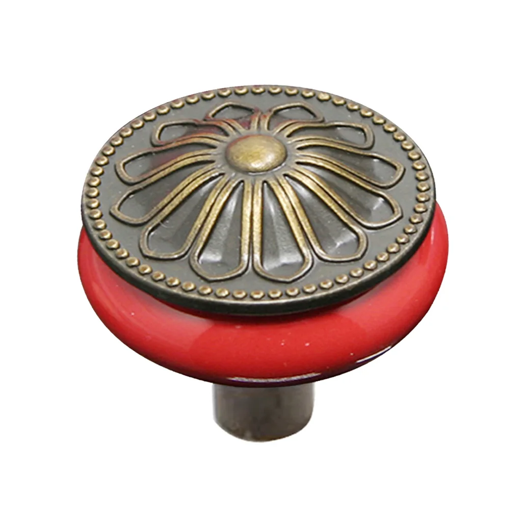 Винтажная керамика маленькая круглая ручка для тумбочки для шкафа кухонный шкаф деревянная мебель - Цвет: Red