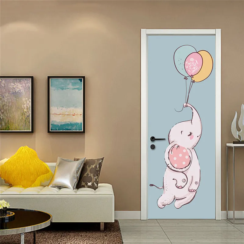 Estilo nórdico animales lindos y globos puerta 70x200 CM PVC removible para niños sala de pared pegatinas pegatinas de puerta