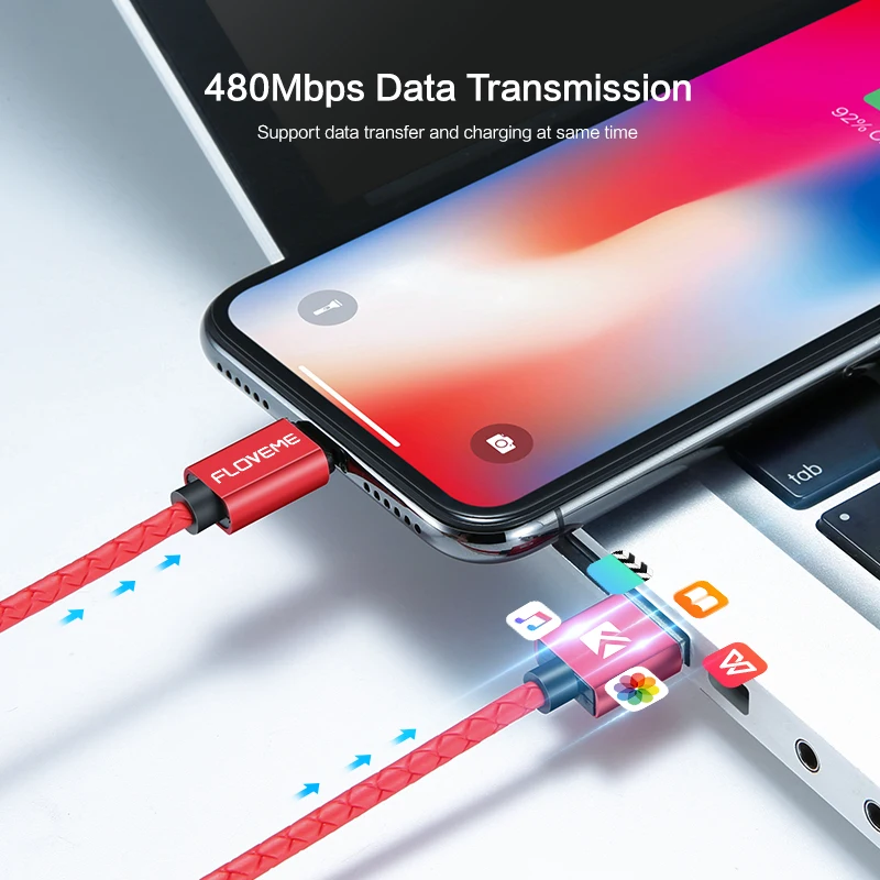 Магнитный USB кабель FLOVEME 2.4A для iPhone XS Max XR X 7 8 Plus 6 6s 1 м быстрая зарядка магнитное