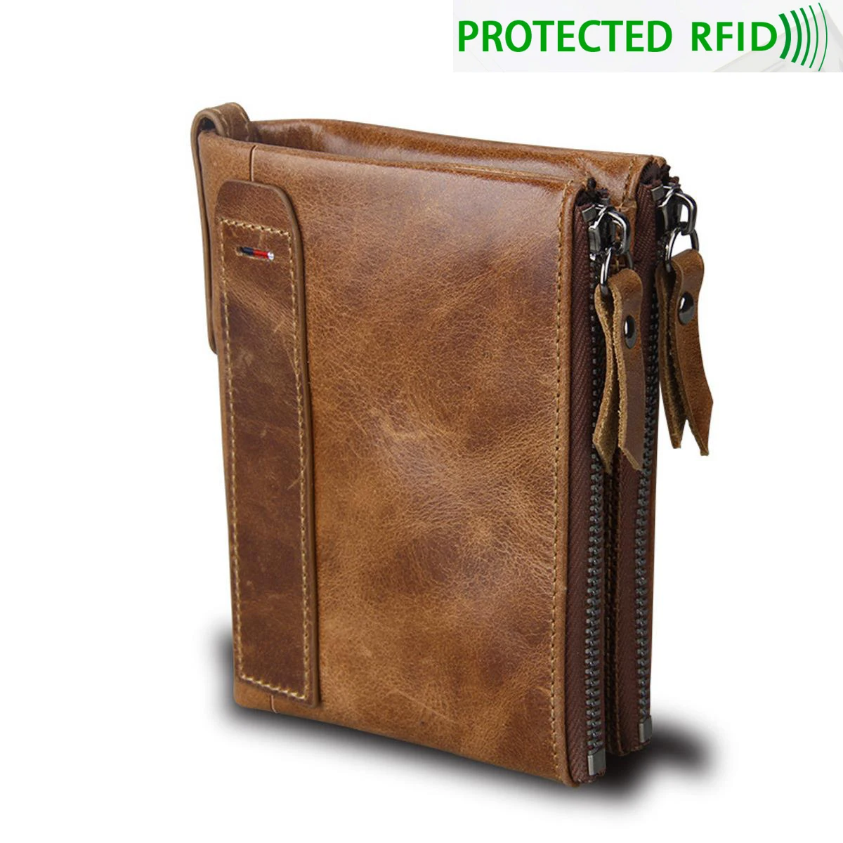 

Rfid Block Men Vintage Button Genuine Leather Fold Over Short Wallet High Quality Male Business Leisure Coin Purse Rfid Protect