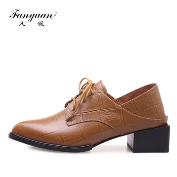 

Fanyuan Streetwear Cow Leather high heels Shoes Lace Up Classics Pointed Toe High Heels Simple Style Handmade Retro Women Pumps