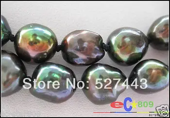 

Wholesale free shipping >>32" 11MM peacock black baroque FRESHWATER PEARL necklace