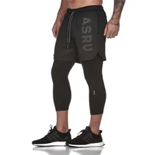 Новые спортивные мужские штаны для спортзала, фитнеса, обтягивающие эластичные штаны для бега, быстросохнущие леггинсы 2 в 1, Мужские штаны длиной до щиколотки