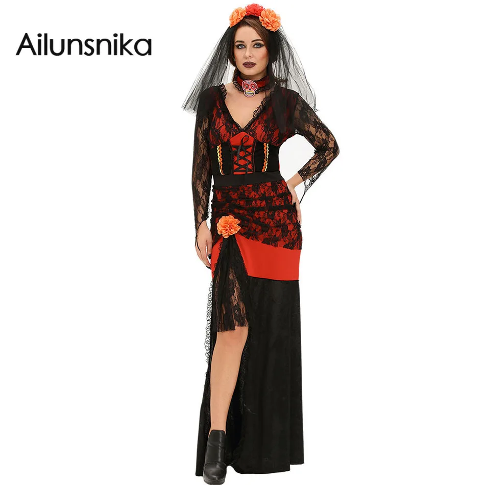 ailunsnika 2017 women day of the dead diva halloween costume party club wear adults cosplay bride - Cheap Halloween Dresses ailunsnika 2017 women day of the dead diva halloween costume party club wear adults cosplay bride - Cheap Halloween Dresses
