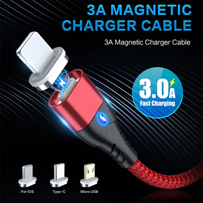 

3A LED Lighting Magnetic Cable Sync For iPhone 7 6 XS XR X Phone Magnet Micro USB Type C usb Cable For Samsung s9 Sync Data Wire
