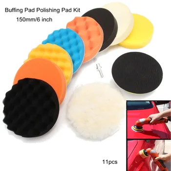 

11Pcs 6 inch Sponge Woolen Buffing Pad Auto Car Polishing Wheel Kit With M14 Drill Adapter