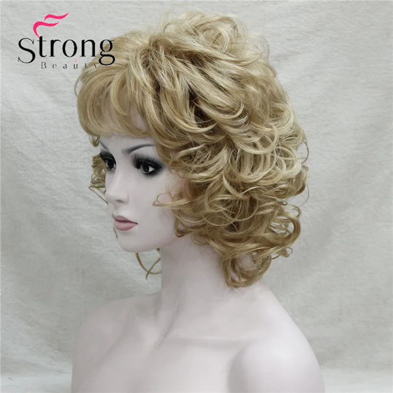 E-1560A #24BNew Elegant Golden Blonde Curly 14 Short Synthetic Hair Full Women's Wig (3)_