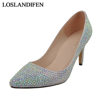

Sliver Pointed Toe Wedding Shoes Rhinestone Luxurious Lady High Heels Wedding Party Prom Pumps Bridal Bridesmaid Shoes NLK-A0145