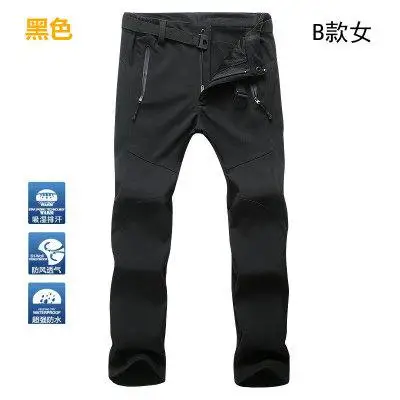 Уличные мужские и женские походные флисовые брюки водонепроницаемые ветрозащитные термальные антистатические для кемпинга, лыж, рыбалки, зимние штаны - Цвет: WOMEN black