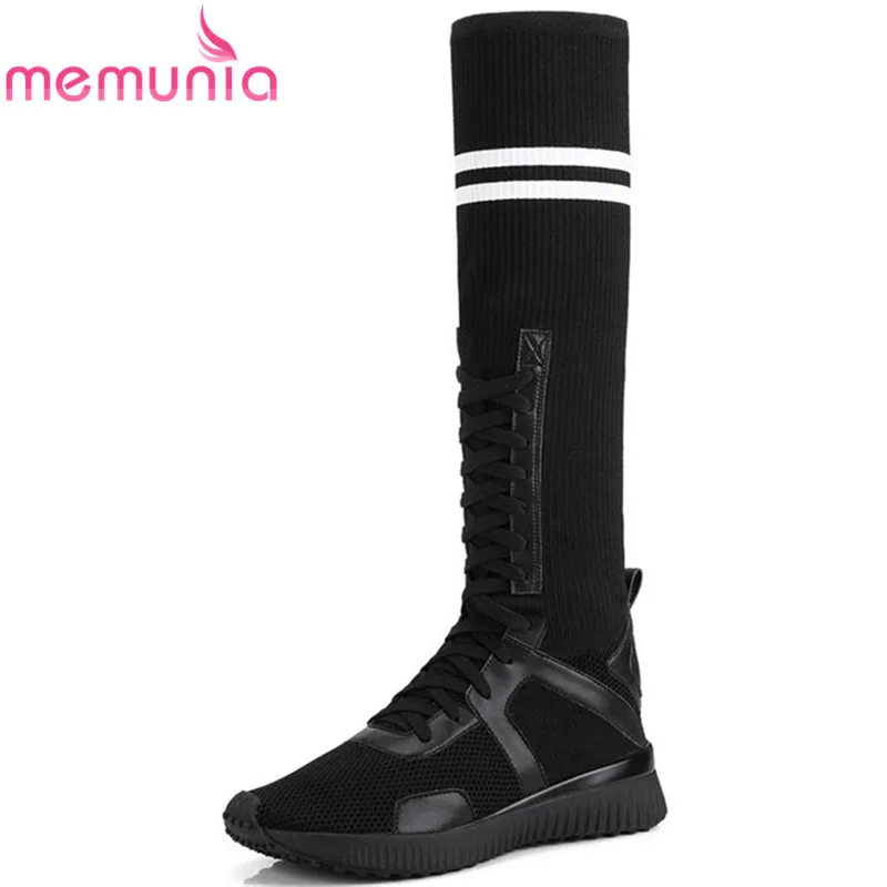 

MEMUNIA 2020 new arrival knee high boots women sweet med heels casual boots popular autumn winter square shoes female