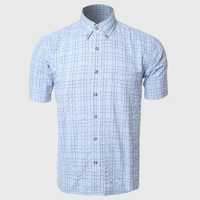 Men Mini Gingham Check Shirts Short Sleeve Travel Shirt Hawaiian Men Mini Gingham Check Shirts Short Sleeve Travel Shirt Hawaiian On Down Collar Blue Dynamic Style