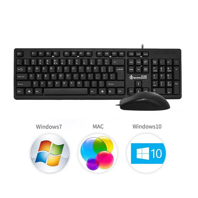 

2.4G USB Wired Keyboard and Mouse Set Black 1000DPI Wired Keyboard&Mouse WIN7 WIN10 MAC for Home Office Laptop Desktop Computer