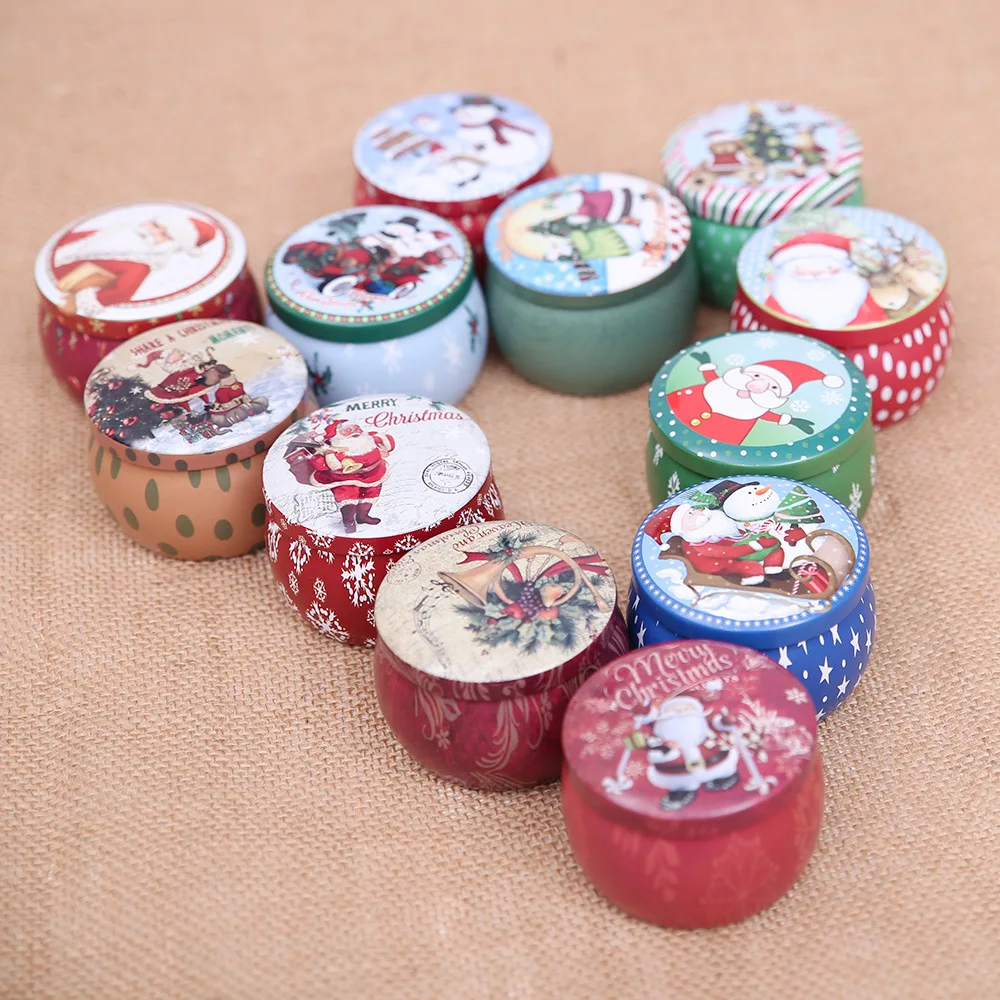 

1Pcs Cartoon Christmas Candy Box Iron Storage Cans Cookies Packaging Boxes Coin Jewelry Sealed Jar New Year Home Party Supplies