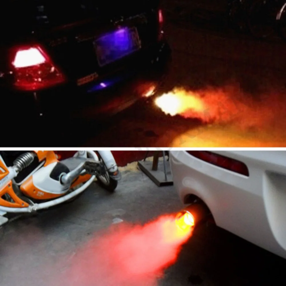 

Universal car 70MM tail throat red Led fire-breathing exhaust pipe stainless steel motorcycle silencer Exhaust Muffler Pipe