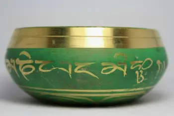 

3.8" Collectibles pretty GREEN Tibet Buddhist Singing Bowl Antique Garden Decoration Silver Brass