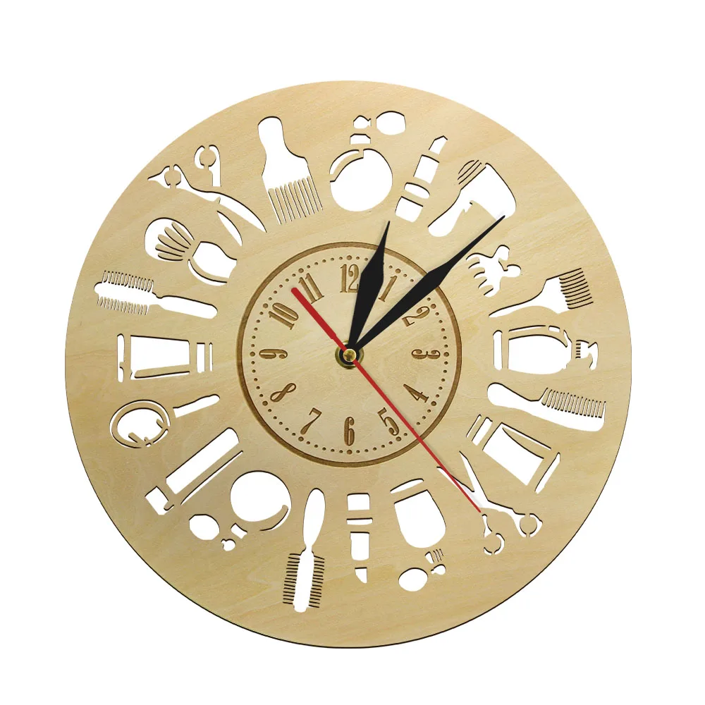 12 дюймов на заказ Парикмахерская большие бесшумные настенные часы деревянные Европейский стиль Висячие klok салон красоты шкала зрение - Цвет: MZGZ-063
