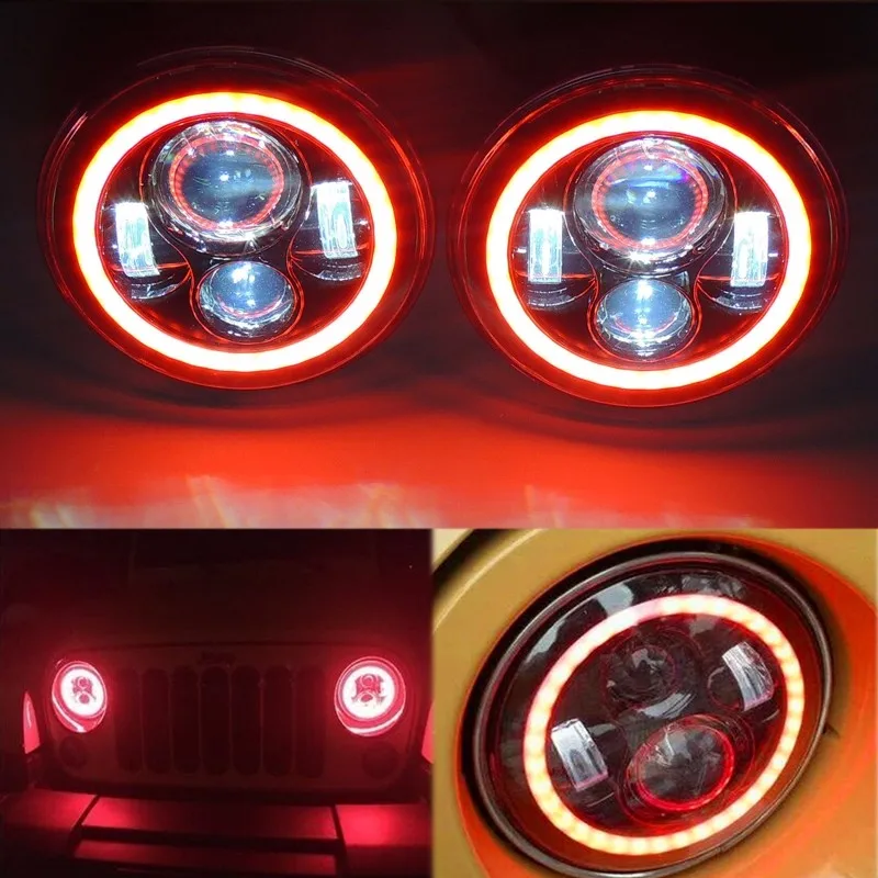 7 inch DRL Angel Eyes 60W LED Headlight+4 inch 30W Halo Fog Light For Jeep Wrangler RED.j4g.j4pg