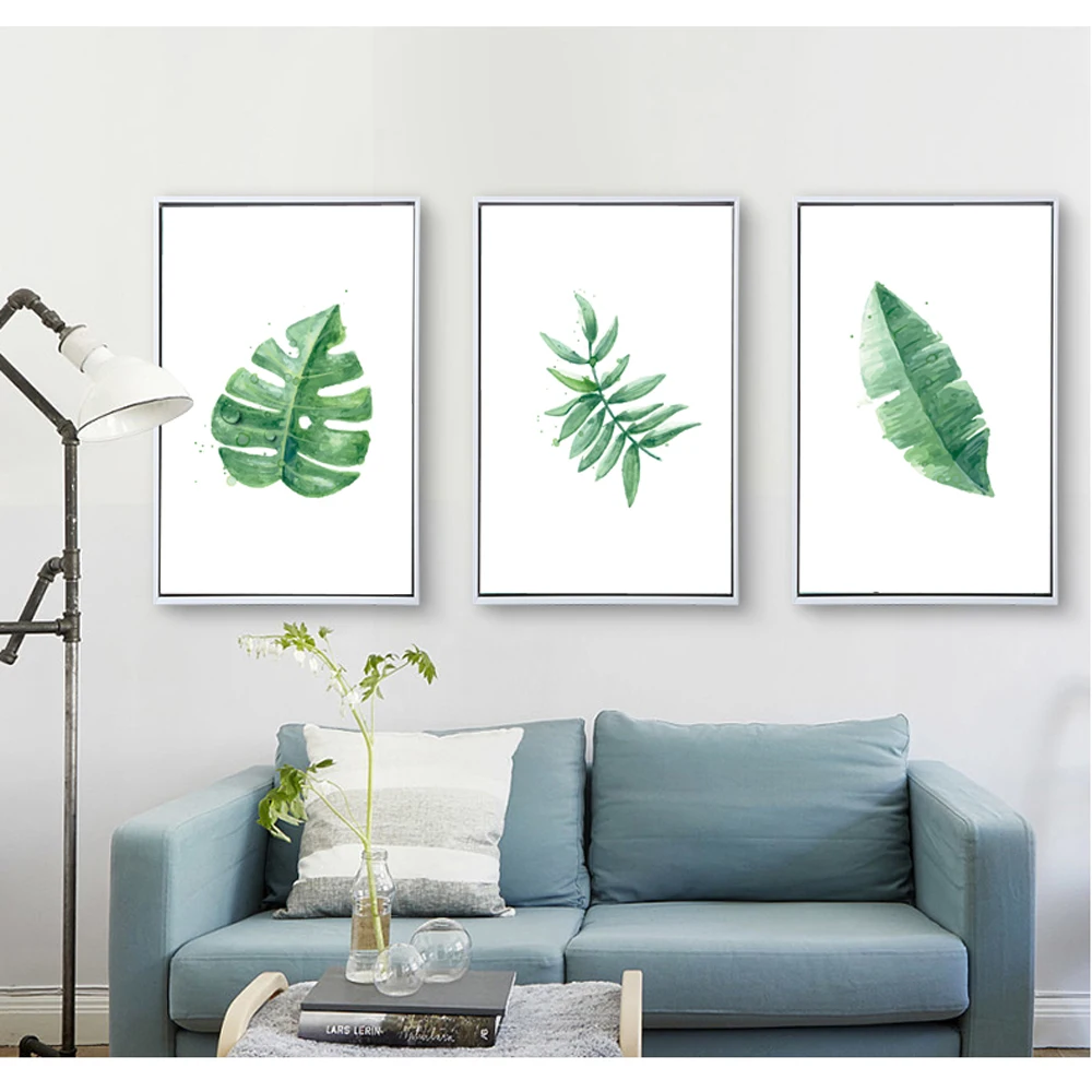 Dayanzai Plant Green Leaf Wall Art Canvas Painting Posters Nordic Poster Wall Pictures for Living Room Decor 50X70Cmx3Pcs（No Frame）