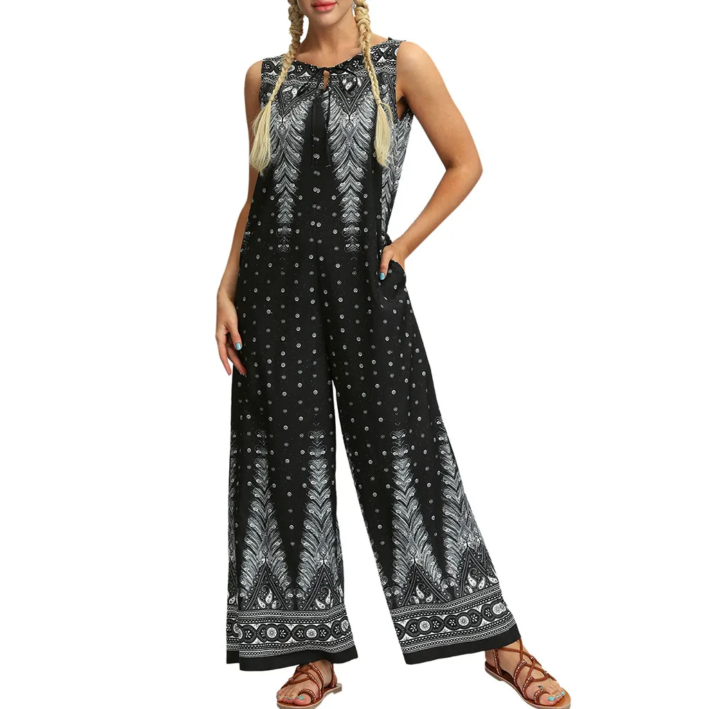 Womail bodysuit Women fashion Summer Print Sleeveless Long Jumpsuit Trousers Loose Jumpsuit Casual Holiday 2019 M529