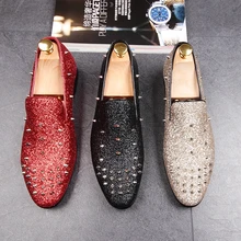 CuddlyIIPanda Роскошные брендовые дизайнерские персонализированные мужские повседневные кроссовки модные мужские блестящие слипоны с заклепками Мокасины