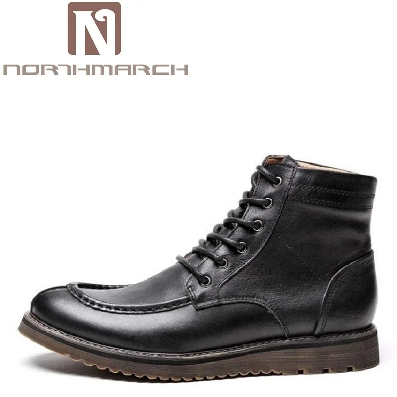 

NORTHMARCH Brand New Winter Vintage Motorcycle Boots Brown Men Martin Shoes Men Snow Cowhide Leather High Top Boots Chaussure