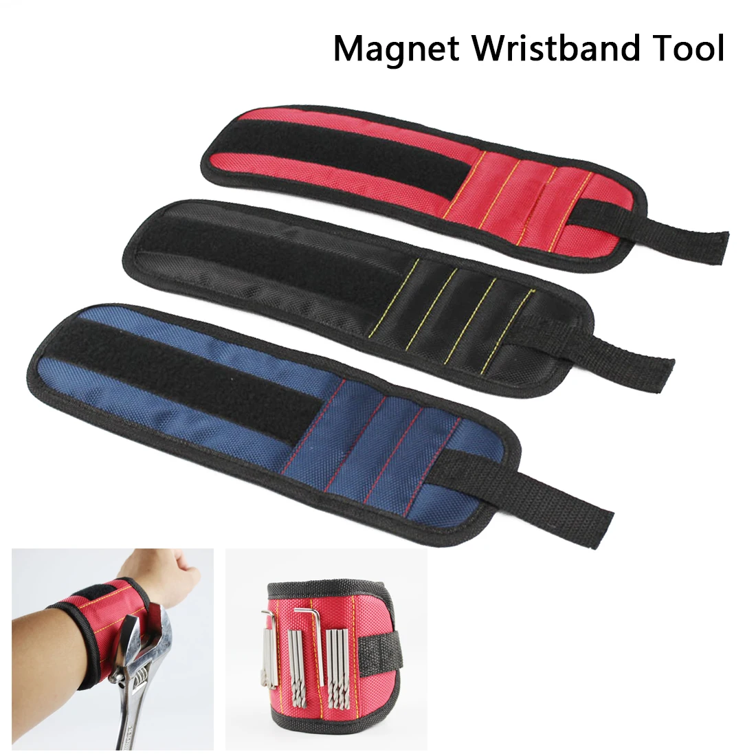 

Adjustable Magnetic Wristband Tool With Strong Magnets Oxford Cloth Pocket Tool Electrician Tools Bag For Holding Screws