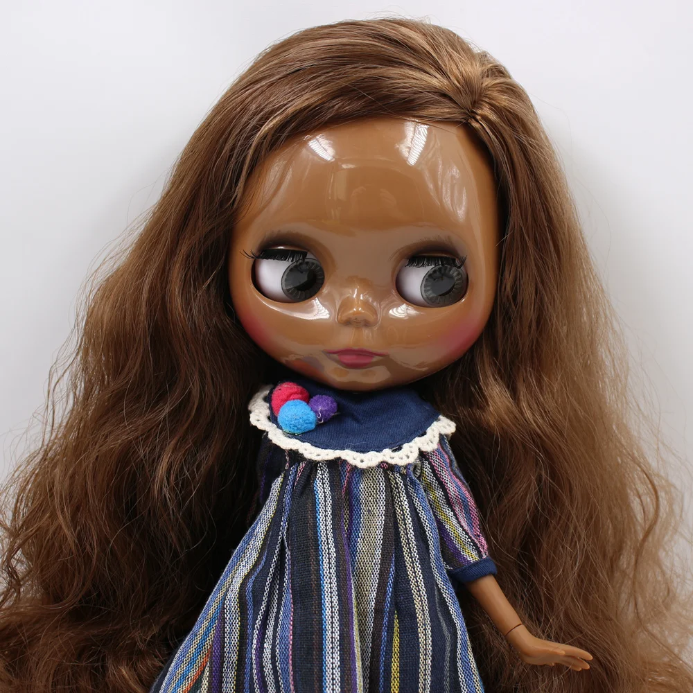 Salbei – Premium Custom Neo Blythe Puppe mit braunem Haar, dunkler Haut und glänzendem, süßem Gesicht 1