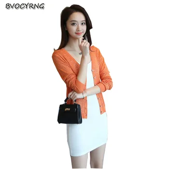 

2017 Spring Autumn Leisure Women Thin Section Sexy Knit Coat Pure Color V-neck Long-sleeve High-end Short The Jacket SweaterQ487