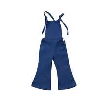 От 1 до 6 лет модные Повседневное Одежда для новорожденных и маленьких девочек, джинсовая куртка без рукавов, с квадратным вырезом и ремешком с пряжкой, Синий, прямой Тип комбинезоны