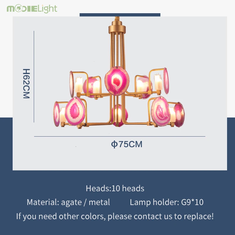 Современный красочный агат камень, металл 6/8/10 глав люстра творческая личность Роскошный дизайнерский арт G9 с украшением в виде кристаллов в спальню - Цвет абажура: 10 heads