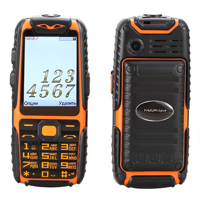 Anti slip rubber Shockproof Dustproof dual sim flashlight big key power bank long standby army outdoor rugged mobile phone M6