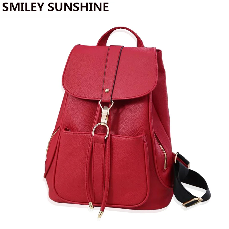 Drawstring Women Leather Backpack Female Korean School Bag Backpacks for Teenage Girls Feminine Backpack Youth sac
