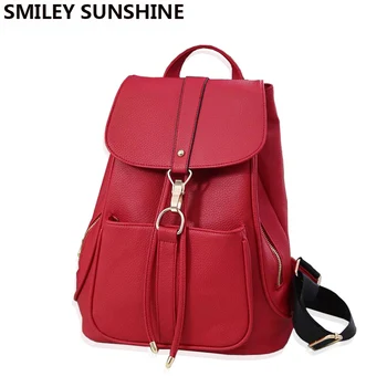 

SMILEY SUNSHINE women leather backpacks female school bags fashion schoolbag feminine backpack for teenager girls bagpack black