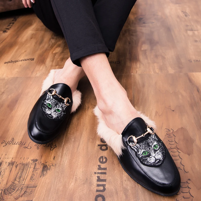 

Woman Fur Slides Slip On Loafers shoes unisex Mules Warm Plush Home Slippers Women Shoes Indoor Flip Flops Zapatos De Mujer k35