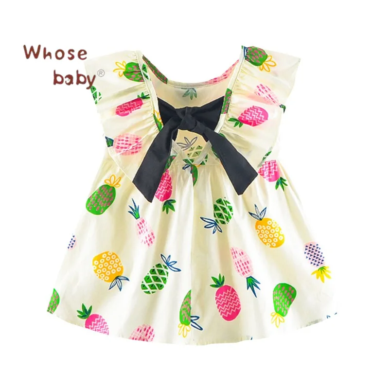 Dresses For Girls Summer Bow Baby Girl Dress Pineapple Printed Ruffles