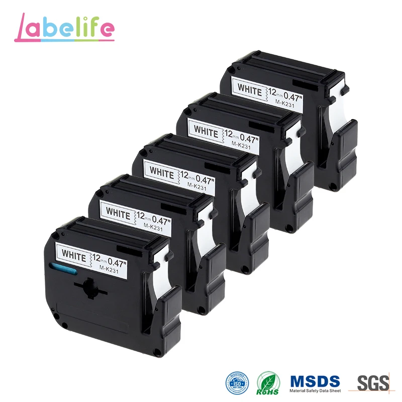 Labelife5 пакет совместимый M231 MK231 M-k231 1/2 дюйма черный на белой ленте для P-Touch Labeler, 12 мм(0,47 дюйма) x 8 м(26,2 футов