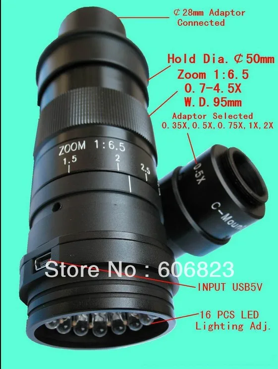 

New Monocular Machine vision lens zoom 0.7X-4.5X With LED light USB Connector