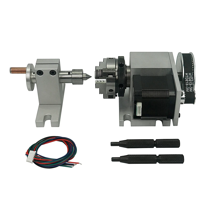 

Nema 23 stepper motor (4:1) K-50-50mm 3 Jaw Chuck 50mm CNC 4th axis A aixs rotary axis + tailstock for cnc router