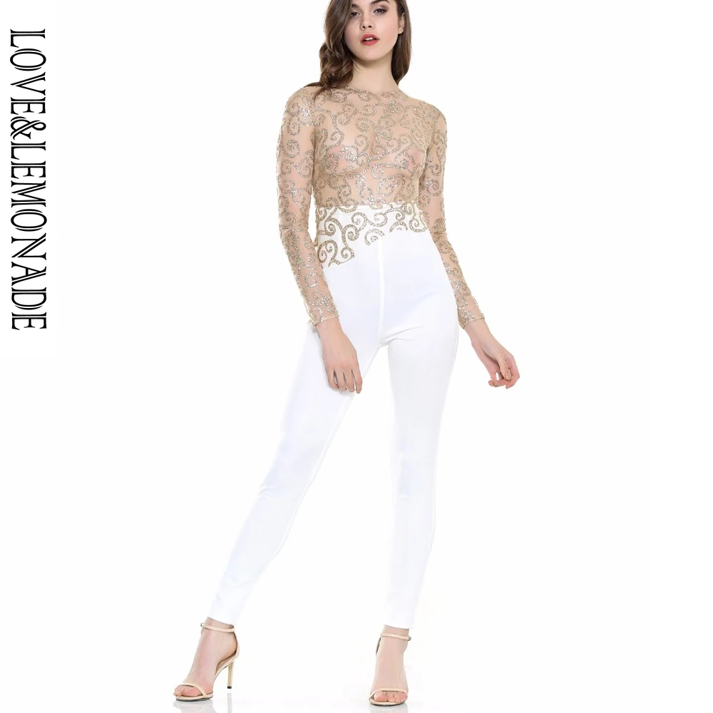 Комбинезоны с длинными рукавами и золотыми бусинами Love & Lemonade TB 10029|long sleeve jumpsuit|sleeve