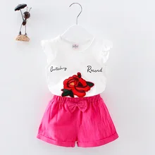 Children 2PCs Baby girls embroidery ROSE vest Top with Bowknot shorts outfits set for Toddler girls kids Clothing 2019 summer Children 2PCs Baby girls embroidery ROSE vest Top with Bowknot shorts outfits set for Toddler girls kids Clothing 2019 summer