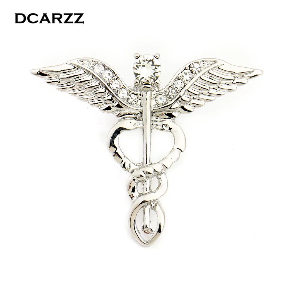 Gold Color Caduceus Pin Medical Jewelry Gift for Doctor/Nurse/Medical Student Rod Of Asclepius Emergency Crystal Brooch Fashion Jewelry